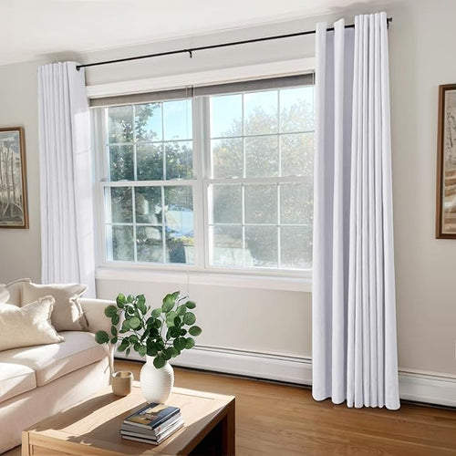100% Blackout Shield Linen Blackout Curtains for Bedroom, Bright White Grommet Curtains for Living Room, Thermal Insulated Room Darkening Drapes for Nursery, Boho Home Decor, 50" W x 108" L, 2 Panels