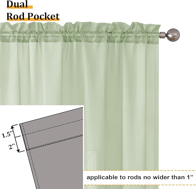 Aiyufeng Light Green Sheer Curtains 54 Inch Length 2 Panels Set for Living Room, Light Filtering Green Window Sheers Drapes for Bedroom, Each 42" W x 54" L