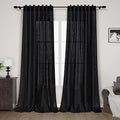 Balck Sheer Linen Curtains 94 inch Length for Bedroom Back Tab Rod Pocket Modern Farmhouse Muslin Look Cotton Textured Black Window Curtains 94 inches Long for Dining Room Living Office 2 Panels