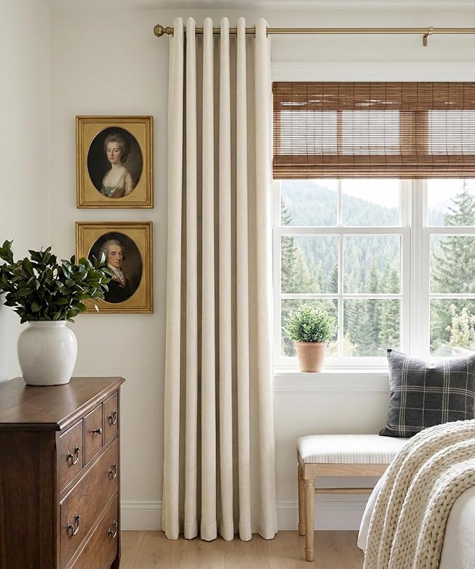 100% Blackout Shield Linen Blackout Curtains for Bedroom, Butter Cream Grommet Curtains for Living Room, Thermal Insulated Room Darkening Drapes for Nursery, Boho Home Decor, 50" W x 84" L, 2 Panels