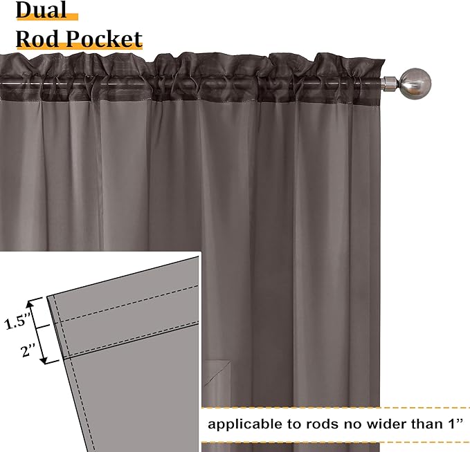 Aiyufeng Chocolate Sheer Curtains 63 Inches Long 2 Panels, Solid Voile Top Dual Rod Pockets Stylish Breathable Drapes Window Treatment for Kid's Room/Bedroom/Living Room, 40W x 63L, Chocolate Brown