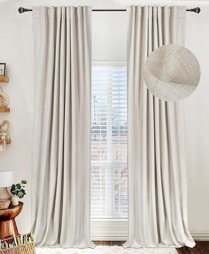 100% Blackout Shield Linen Blackout Curtains for Bedroom 108 Inches Long, Back Tab/Rod Pocket Living Room Drapes, Thermal Insulated Blackout Curtains 2 Panels Set, 50" W x 108" L,Cream