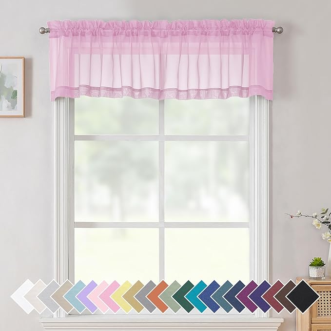Aiyufeng White Valances 14 Inches Long for Living Room Pocket 2 Panel Light Filtering Sheer Translucent Valence Toppers for Window Kitchen Bathroom Bedroom White 40x14 Inch