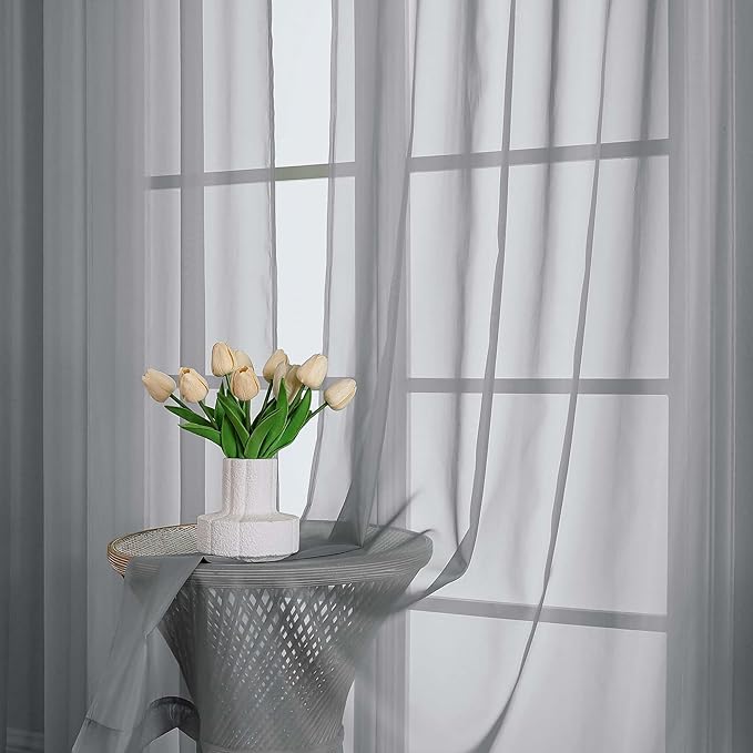 OWENIE Sheer Grey Curtains 108 Inches Long for Living Room Bedroom 2 Panels Set, Lightweight Airy Grey Sheer Curtain, Filmy Voile Rod Pocket, 2 PCS, Each 59" W x 108" L