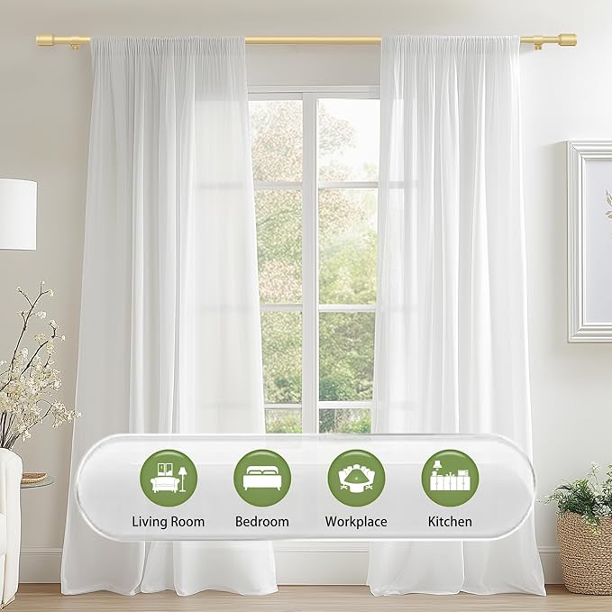 5/8” Diameter Curtain Rods 30-45 Inch, for 30-39 Inch Windows, Adjustable Splicing Gold Curtain Rods for Windows with Brackets, Window Rod Long Small Curtains Rod, 2 Pack