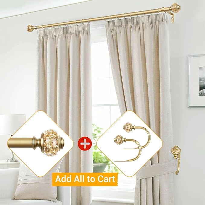 2 Pack Curtain Holdbacks, USFOOK Decorative Window Drapery Tiebacks (2 Pack/1 Pair), Curtain Tie Back Hooks for Wall with Gold Translucent Finials (3.95" L x 3.4" W)