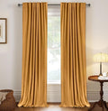 100% Blackout Shield Linen Blackout Curtains for Bedroom 84 Inches Long,Back Tab/Rod Pocket Living Room Drapes,Thermal Insulated Textured Blackout Curtains 2 Panels Set,50" W x 84" L,Mustard Yellow