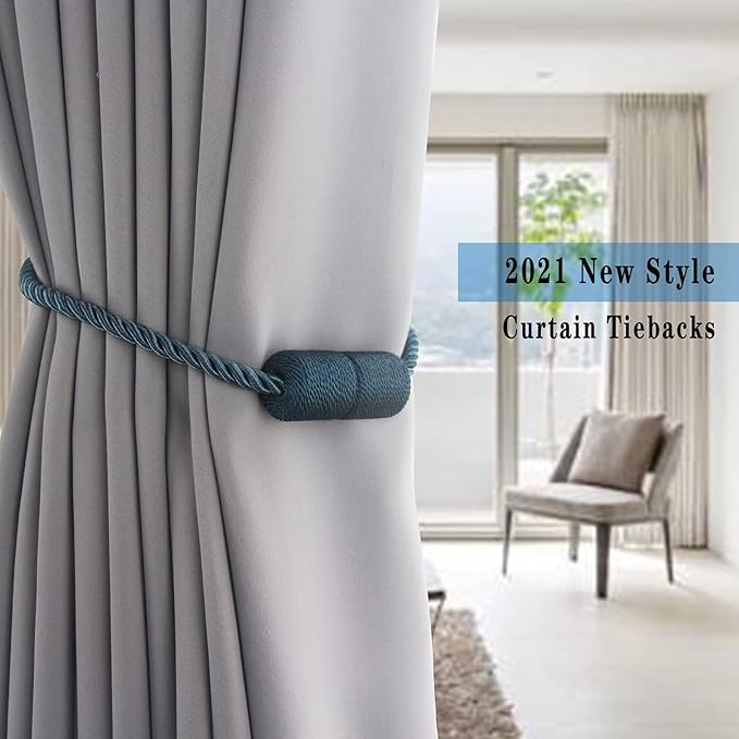 6 Pack Blue Strong Magnetic Curtain Tiebacks Outdoor Elegant Decorative Tie Backs Modern Rope Tiebacks for Drapes Window Curtain Holdbacks for Draperies