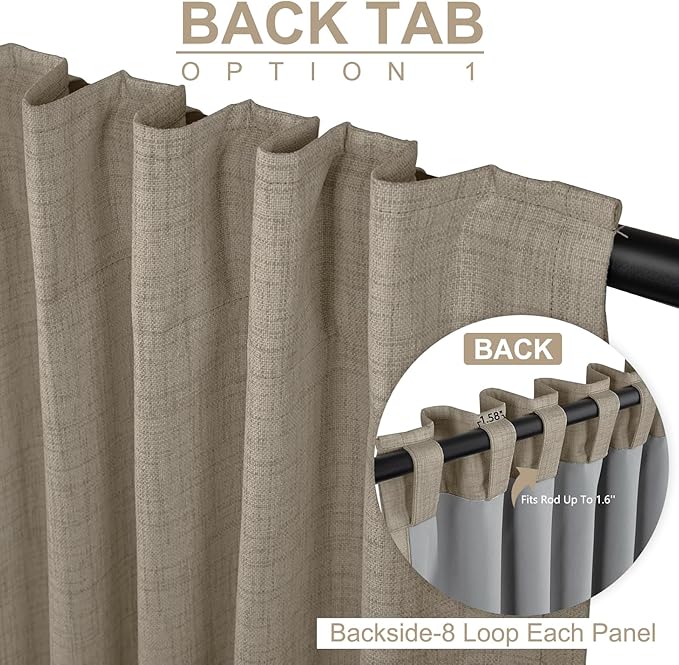 100% Blackout Shield Linen Blackout Curtains for Bedroom 84 Inches Long, Back Tab/Rod Pocket Living Room Drapes, Thermal Insulated Blackout Curtains 2 Panels Set, 50" W x 84" L, Faux Linen