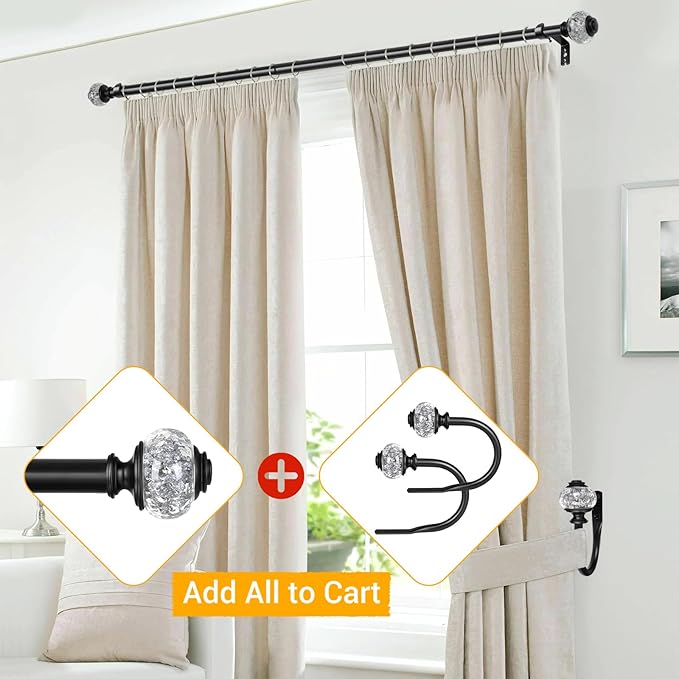 2 Pack Curtain Holdbacks, USFOOK Black Decorative Window Drapery Tiebacks (2 Pack/1 Pair), Curtain Tie Back Hooks for Wall with Translucent Finials (3.95" L x 3.4" W)