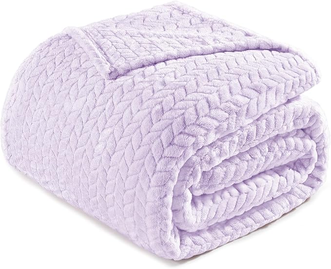 Exclusivo Mezcla Fleece Twin Size Blanket for Bed, 60x80 Inches Soft Cozy Jacquard Flannel Blankets, Lightweight Fuzzy Plush Warm for Women, Lilac Purple