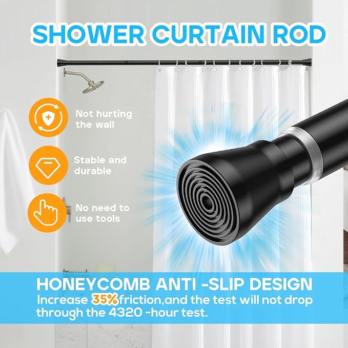 AIZESI Spring Tension Rods Adjustable Tension Curtain Rod Small Tension Rod No Drilling Expandable Spring Loaded Curtain Tension Rod?Black,45" to 77"-1Pcs)