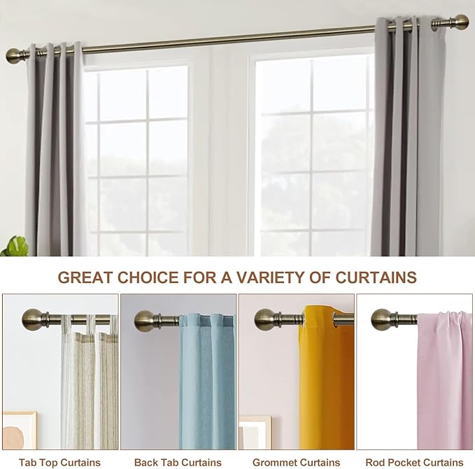 Antique Brass Curtain Rods for Windows 66 to 120, Adjustable Long Curtain Rod for Outdoor Patio, Sliding Glass Door, Heavy Duty 5/8 inch Brushed Brass Drapery Rod Set, 10ft Metal Curtain Pole