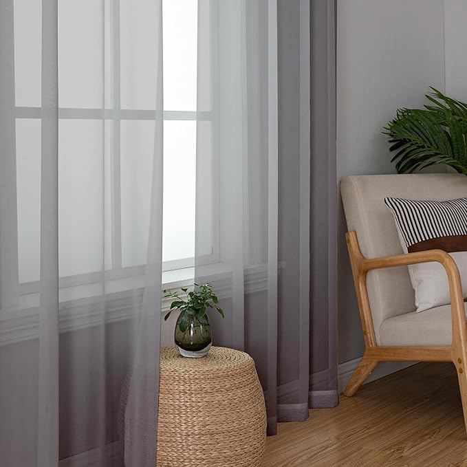 Aiyufeng 2 Pack: Basic Grey Sheer Curtain Drapes for Living Room 108 Inch Length 2 Panels, Light Filtering Voile Drapes for Bedroom, Patio, Sliding Door, Each 40" W x 108" L