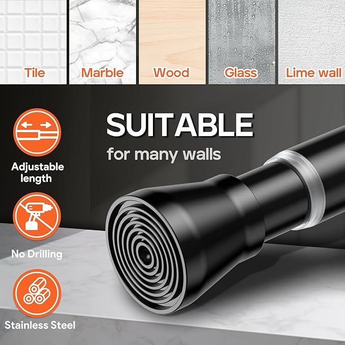 AIZESI Black 1pcs Spring Tension Curtain Rods 17 to 26 Inches, Short Tension Rod Loaded Small Mini Extendable Curtain Tension Rod Adjustable For Windows Bedroom Closet Cupboard