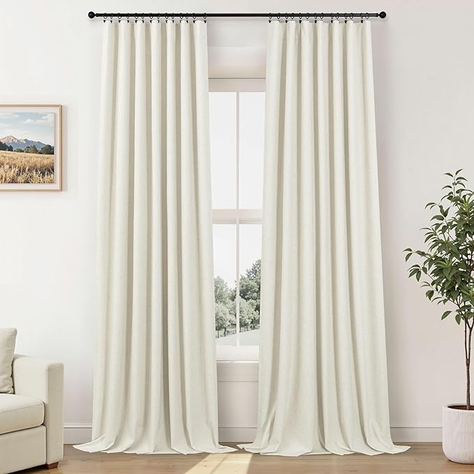 102 Inch Blackout Curtains Cream for 103 Inch Length Window Drapes Elegant Farmhouse Style Custom Made Black Out Weather Curtain for Bedroom Living Room 2 Panels Cortinas para Sala Modernas Dormitorio