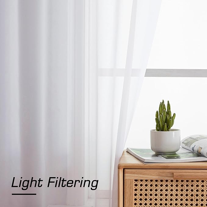Aiyufeng Long Sheer White Curtains - Transparent Light Weight Soft Window Treatment Curtain Panels with Rod Pocket Top for Patio Door/Living Room (W42 x L90, 2 Panels)