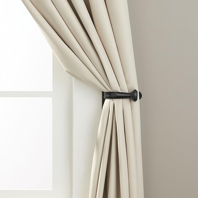 Amazon Basics Decorative Curtain Tiebacks, Sturdy and Easy to Install Holdbacks, Set of 2, Black