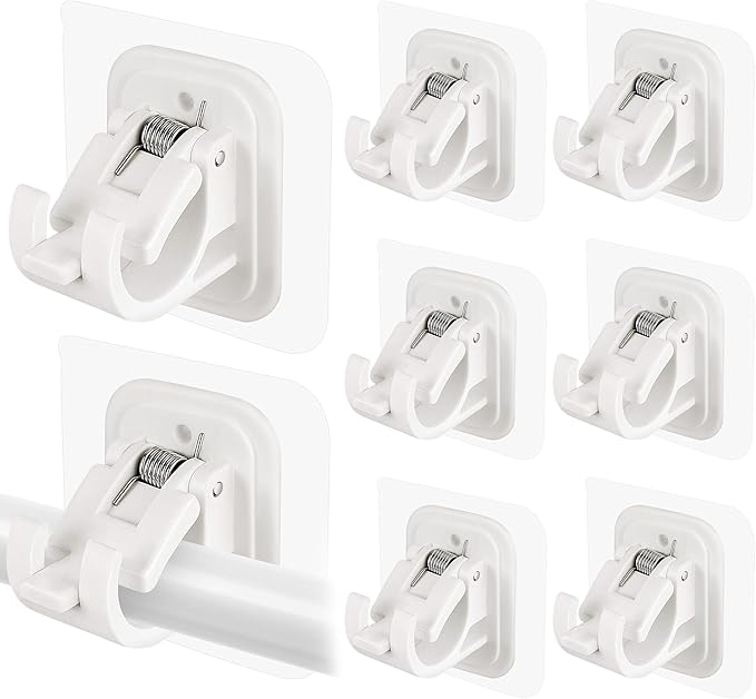 8PCS Self Adhesive Curtain Rod Holders No Drill Curtain Rods Brackets No Drilling Nail Free Adjustable Curtain Rod Hooks Curtain Hangers for Bathroom Kitchen Home Bathroom Hotel