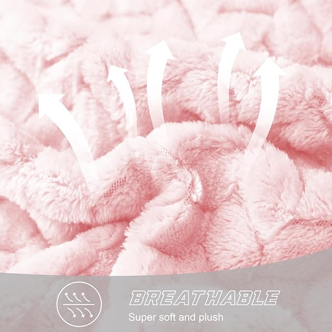 Exclusivo Mezcla Fleece Twin Size Blanket for Bed, 90x66 Inches Soft Cozy Jacquard Flannel Blankets, Lightweight Fuzzy Plush Warm for Women, Light Pink