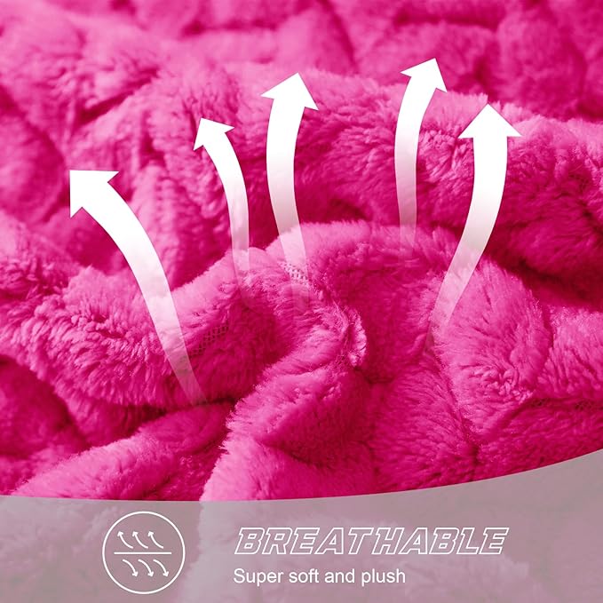 Exclusivo Mezcla Fleece Throw Blanket for Couch and Bed, 50x70 Inches Soft Cozy Jacquard Flannel Blankets, Lightweight Fuzzy Plush Warm Throws for Women, Hot Pink