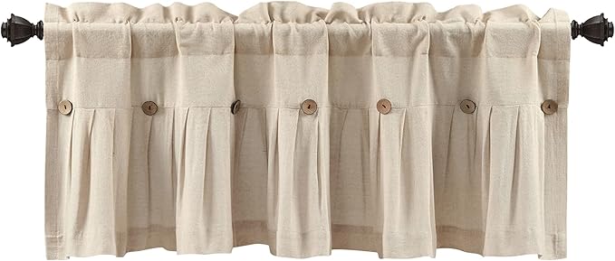 Lush Decor Linen Button Farmhouse Valance Curtians 52"W x 18"L Dark Linen - Linen Valances For Windows - Kitchen Curtains Valances - Bathroom Curtain