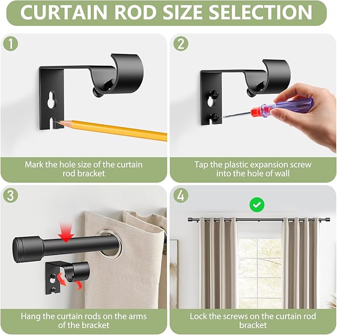 5/8” Diameter Curtain Rods 30-120 Inch, for 30-114 Inch Windows, Adjustable Splicing Black Curtain Rods for Windows with Brackets, Window Rod Long Small Curtains Rod