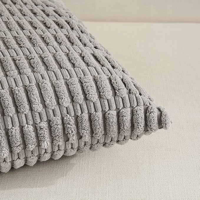 Fancy Homi 4 Packs Grey Decorative Throw Pillow Covers 24x24 Inch for Living Room Couch Bed, Rustic Modern Farmhouse Boho Home Decor, Soft Plush Corduroy Gray Cute Square Accent Cushion Case 60x60 cm