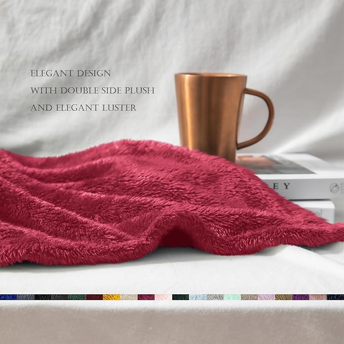 Exclusivo Mezcla Plush Fuzzy Fleece Bed Blanket King Size, Super Soft, Fluffy and Warm Blankets for Couch, Bed, All Season (Deep Red, 90x104 inches)