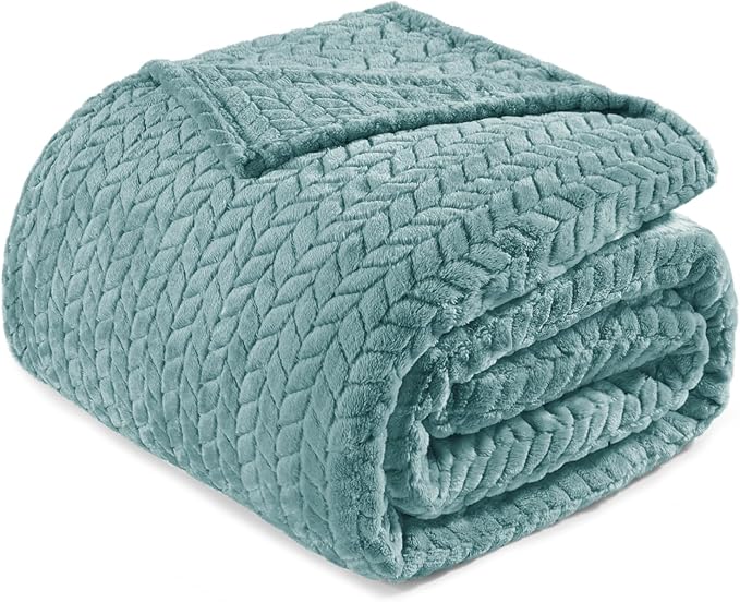 Exclusivo Mezcla Fleece King Size Blanket for Bed, 90x104 Inches Soft Cozy Jacquard Flannel Blankets, Lightweight Fuzzy Plush Warm for Women, Celadon