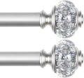 2 Pack Curtain Rod 32 to 58 Inches (2.6-4.8ft), USFOOK 7/8 Inch Telescoping Splicing Curtain rods for Windows 20 to 54 Inch, Silver Decorative Drapery Rods for Home with Translucent Finials