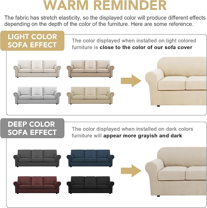 4 Piece Stretch Sofa Covers for 3 Cushion Couch Covers Furniture Slipcovers for Living Room (1 Base Cover Plus 3 Seat Cushion Covers) Thicker Jacquard Fabric Cover (XL Sofa, Natural)