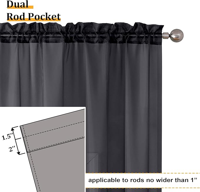 Aiyufeng 108 Inch Black Sheer Window Curtains for Farmhouse, Rod Pocket Voile Window Treatment Vertical Panels for Study Room/Bedroom/Living Room, Black, W59 x L108, 2 Panels