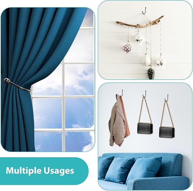 8 Pcs Curtain Tie Backs Curtain Wall Hooks Black Curtain Holdbacks U Shaped Curtain Pull Backs Black Metal Decorative Curtain Hooks for Drapes Wall Mounted Curtain Tie Holders Come with Screws