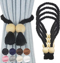 4 Pack Magnetic Curtain Tiebacks Cotton Hand Woven Tie Back Decorative Rope Holdbacks for Curtains Draperies No Tools Required, Black