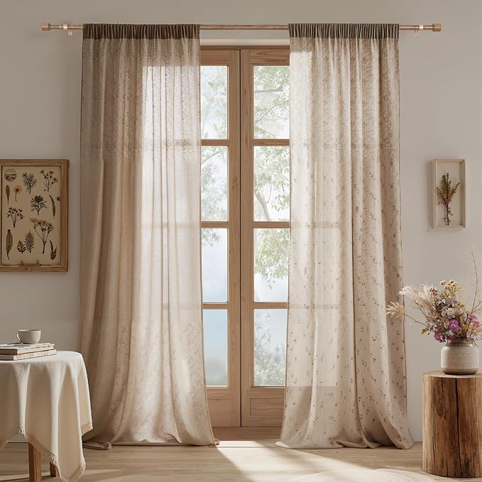 1” Diameter Curtain Rods Itself is 30 to 60 inch 2 Pack Fit 30-54 inch Window with Heavy Duty Adjustable Rod Matte Wood Grain Splicing Metal Extra Long Curtain Rod for Windows