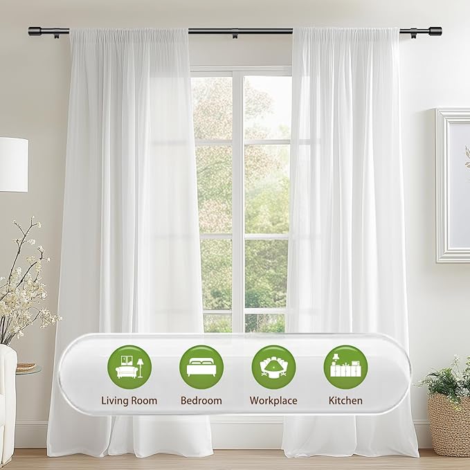 5/8” Diameter Curtain Rods 30-120 Inch, for 30-114 Inch Windows, Adjustable Splicing Black Curtain Rods for Windows with Brackets, Window Rod Long Small Curtains Rod