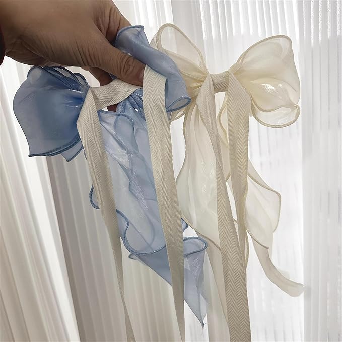 2 Pack French Silky Bow Curtain Tiebacks, Elegant Lace Ribbon for Curtains Decorative Rope Accessories Home Décor (Black,2)
