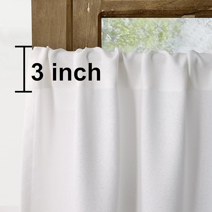 2 Pack Faux Linen Valance for Windows Kitchen Living Room Valances Rod Pocket Farmhouse Country Rustic Bathroom Small Window Treatment (54x15 inch, White)