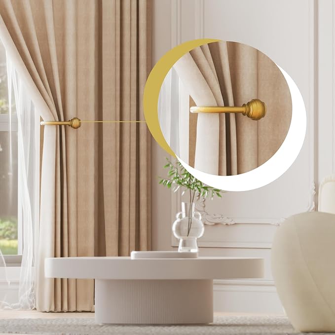 Hion Curtain Holdbacks Gold 6pcs, Curtain Tiebacks Wall Mounted Curtain Hooks Holders for Drapes