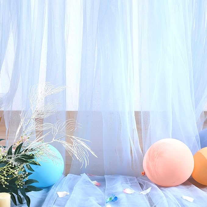Baby Blue Tulle Backdrop Curtain for Parties Baby Shower Boys 10×8ft Light Blue Sheer Backdrop Curtains Drapes for Birthday Party Bridal Shower Wedding Photo Shoot Background 2 Panels 5ft X 8 ft