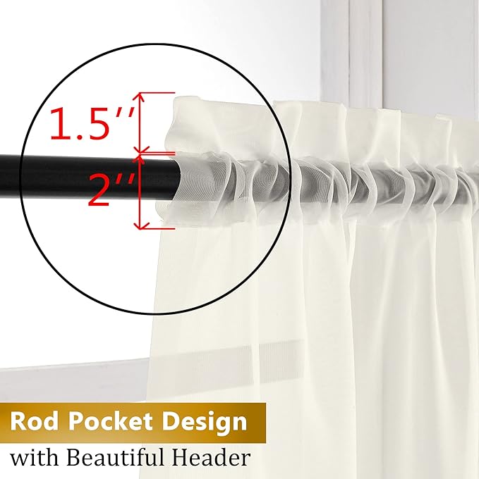Aiyufeng Ivory Curtains 108 inches Extra Long 2 Panels Set, Rod Pocket Elegant Privacy Sheer Vertical Drapes for Farmhouse/French Door/Living Room, W40 x L108