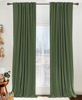 100% Blackout Shield Linen Blackout Curtains for Bedroom 90 Inches Long, Back Tab/Rod Pocket Living Room Drapes, Thermal Insulated Blackout Curtains 2 Panels Set, 50" W x 90" L, Moss Green