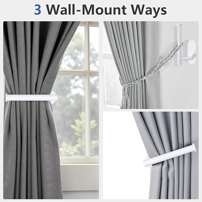 4pcs Curtain Holdbacks, Screw-in Curtain Tiebacks Curtain Tie Backs Curtain Holders for Wall Mounted Curtain Pull Backs for Drapes, Curtain Side Holders Hooks, 304 Stainless Steels, White