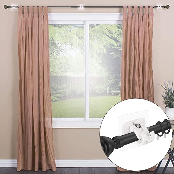 8PCS Self Adhesive Curtain Rod Holders No Drill Curtain Rods Brackets No Drilling Nail Free Adjustable Curtain Rod Hooks Curtain Hangers for Bathroom Kitchen Home Bathroom Hotel