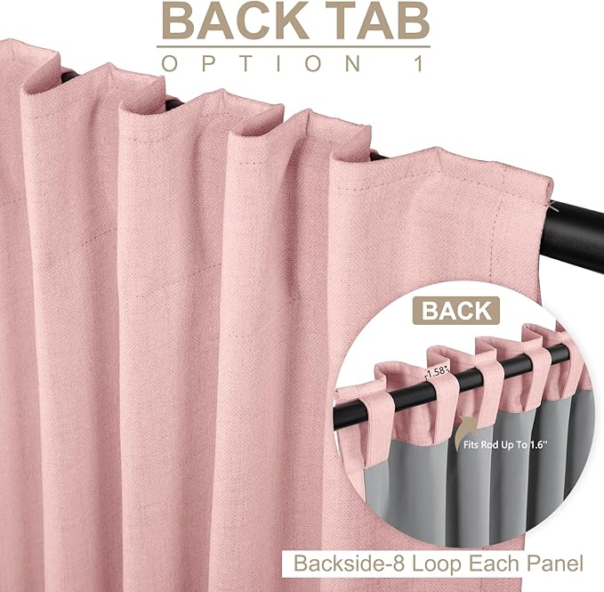 100% Blackout Shield Linen Blackout Curtains for Bedroom 90 Inches Long, Back Tab/Rod Pocket Living Room Drapes, Thermal Insulated Blackout Curtains 2 Panels Set, 50" W x 90" L,Baby Pink