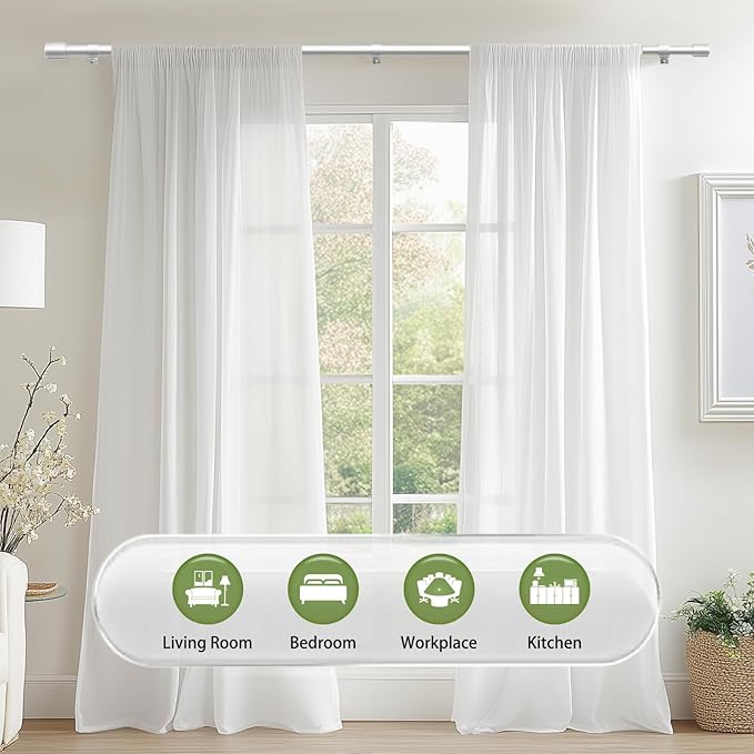 5/8” Diameter Curtain Rods 30-120 Inch, for 30-114 Inch Windows, Adjustable Splicing Silver Curtain Rods for Windows with Brackets, Window Rod Long Small Curtains Rod, 2 Pack