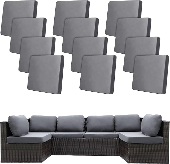 12Pcs Stretch Patio Cushion Covers,Outdoor Couch Covers Replacement,Outdoor Couch & Sofa Slipcovers,for Patio Furniture Cushion Covers,Washable Reusable urniture Protector(Grey,Cover Only)