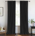 100% Blackout Shield Linen Blackout Curtains for Bedroom 90 Inches Long, Back Tab/Rod Pocket Living Room Drapes, Thermal Insulated Blackout Curtains 2 Panels Set, 50" W x 90" L, Black