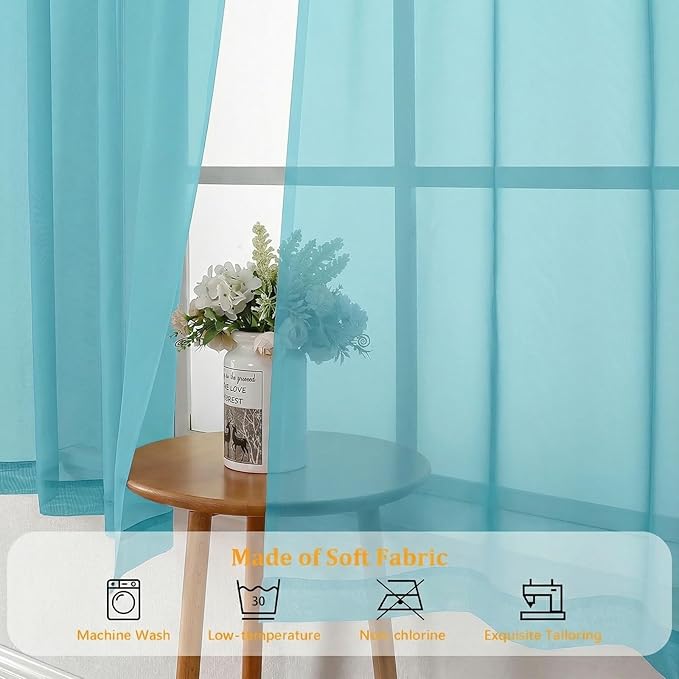 Gwine Extra Long Sheer Curtains 120 Inches Long - Light Filtering Rod Pocket Window Curtain Panels for Bedroom, Elegant Soft Voile Living Room Sheer Drapes, Each 42Wx120L, 10FT, 2 Panels, Aqua